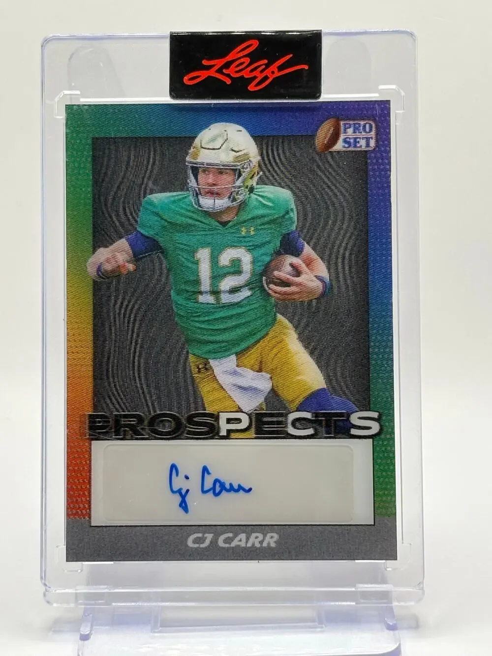 2024 Leaf Pro Set Prospects CJ Carr Lenticular Encased Auto Notre Dame Irish